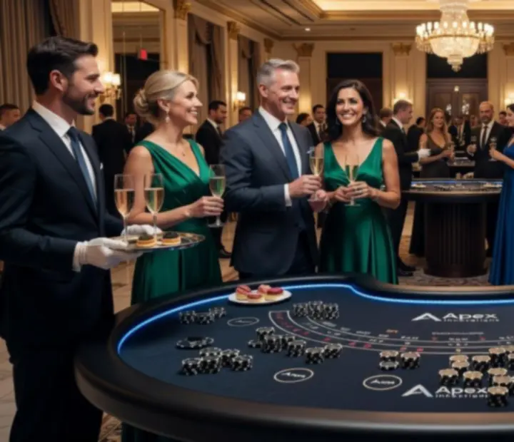 Détail de jetons personnalisés et table de jeu brandée aux couleurs d’une entreprise