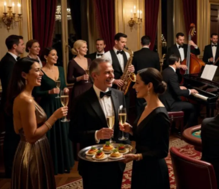 Groupe de jazz live jouant pendant un gala en France avec invités élégants